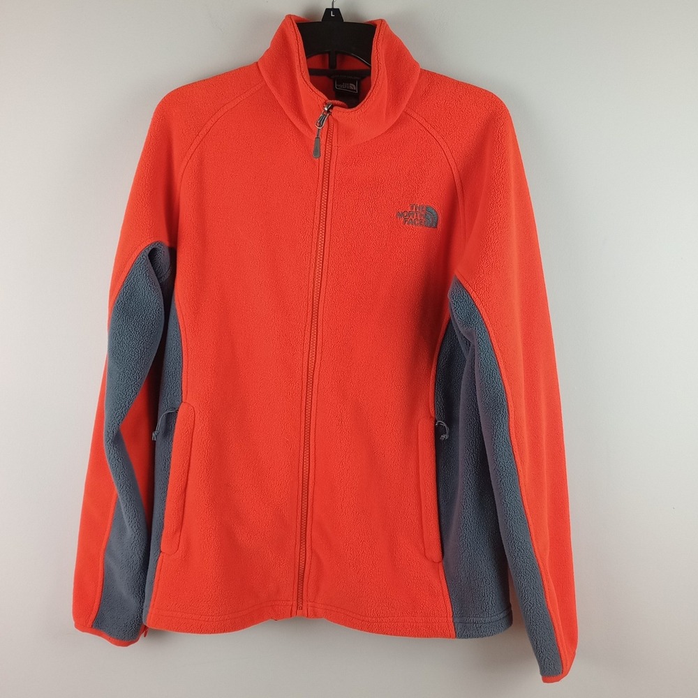 The North Face Mens S Orange Gray Fleece Full Zip Super Soft Hiking Jacket